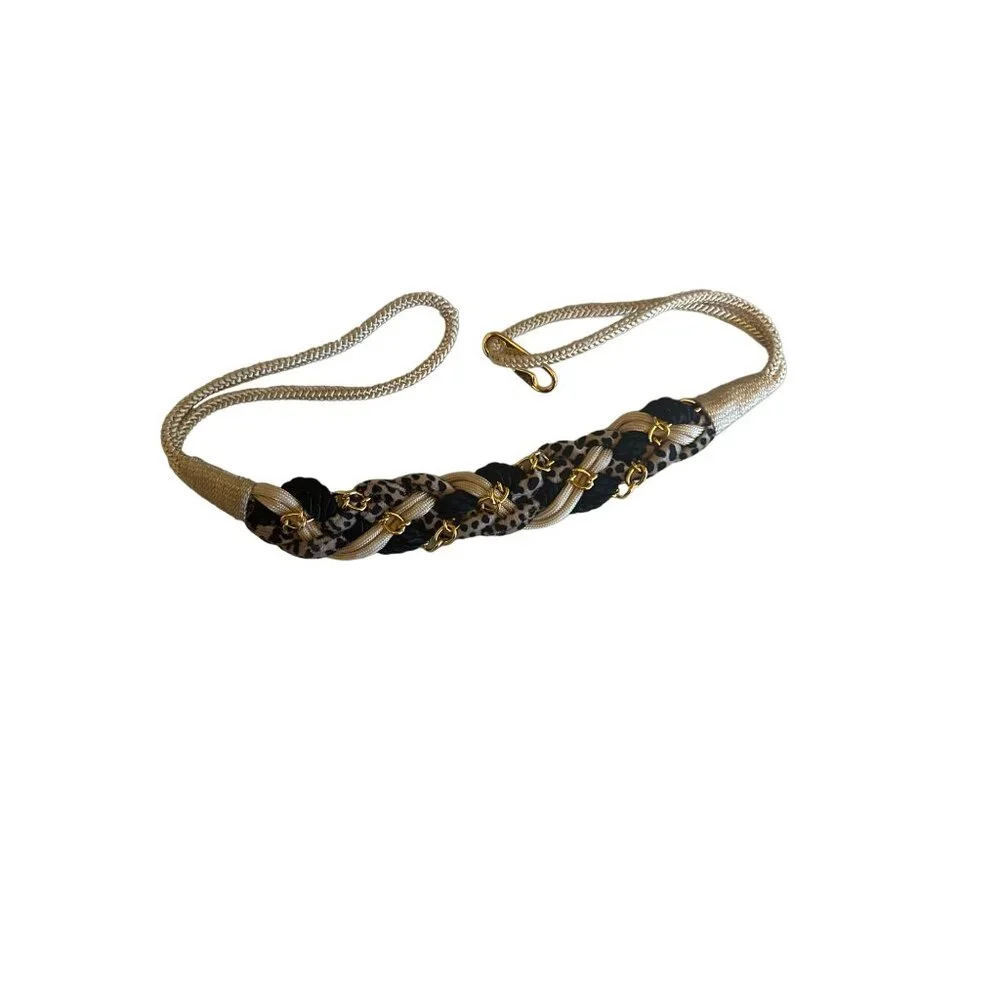 Twisted Animal Print Beige Black Waist Belt‎ Size M / L